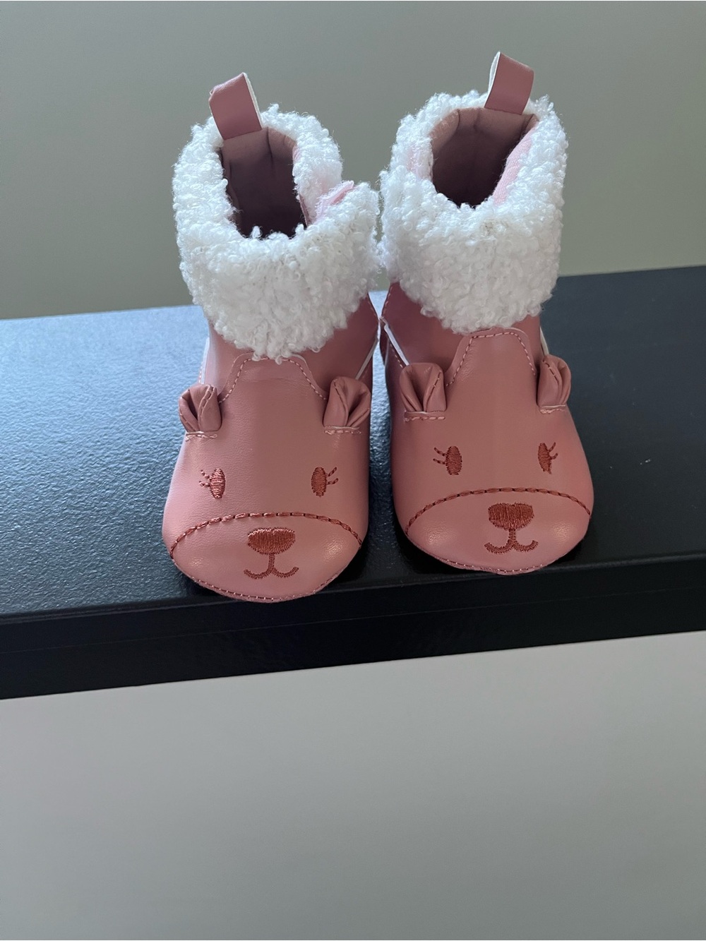 Kids Pink Faux-Sherpa Animal Booties